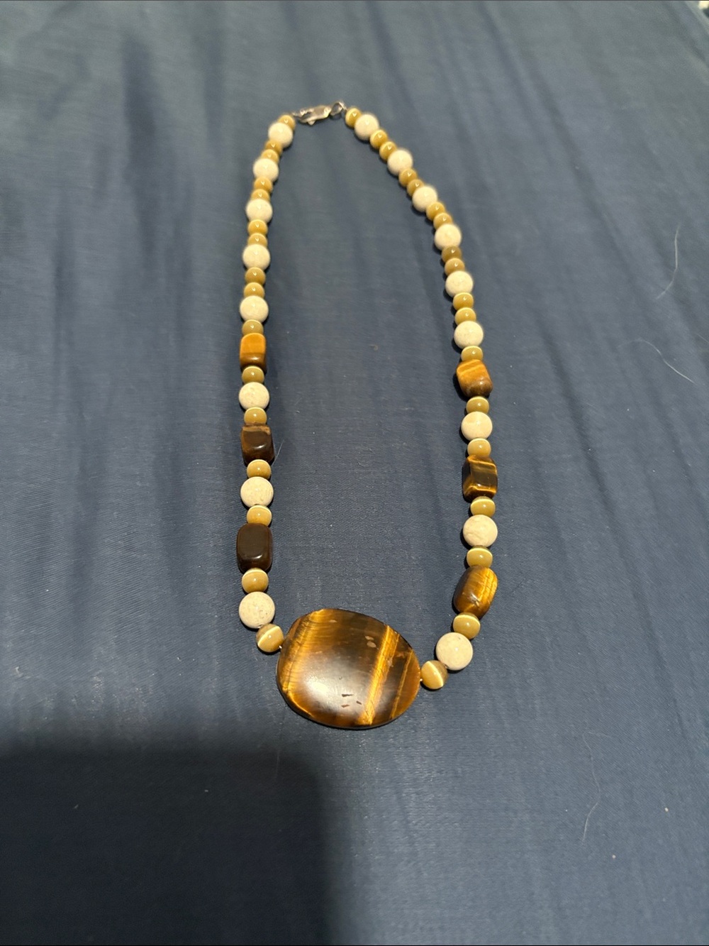 Natural tigers eye and white quartz necklace